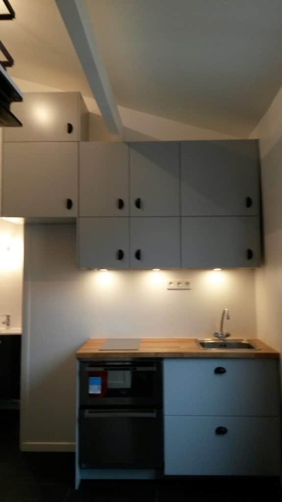 Cuisine après travaux, Rénovation appartement quartier Guy Moquet-Place de Clichy PARIS 75017 de 35 m2