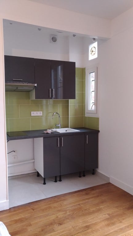 Cuisine après travaux, Rénovation appartement gare de la Garenne-Colombes 92700 de 35 m2