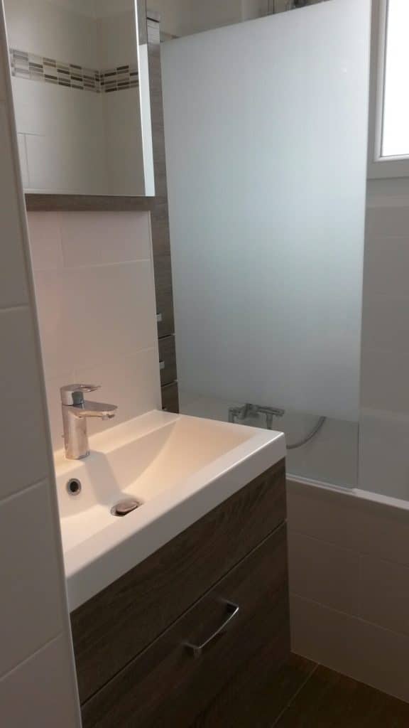 Salle de bain après travaux, Rénovation appartement CACHAN 94230 de 59 m2